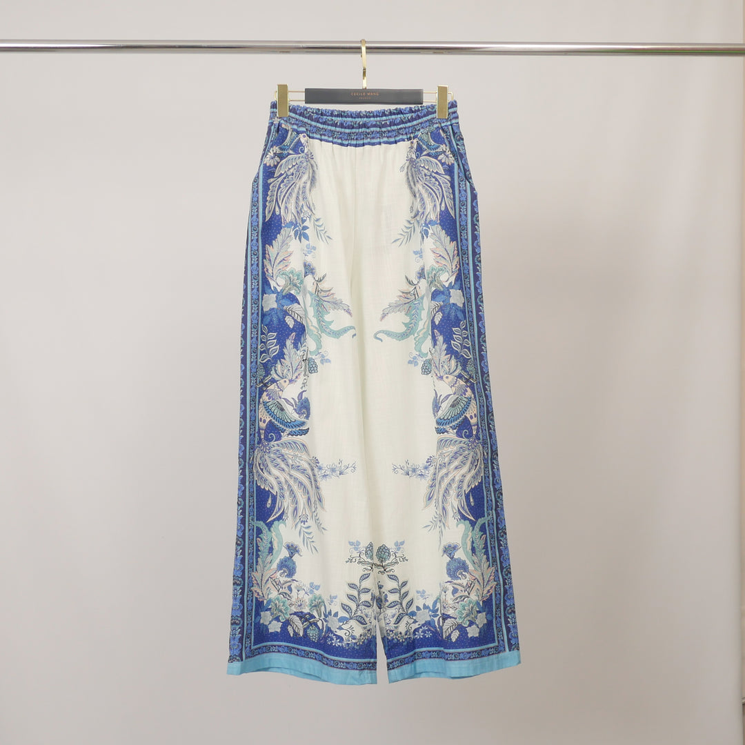 Pantalon en coton imprimé à taille élastiquée KD9099CL-1