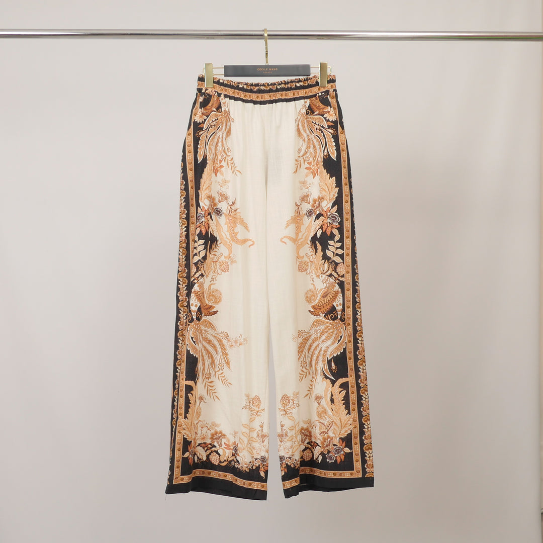 Pantalon en coton imprimé à taille élastiquée KD9099CL-1
