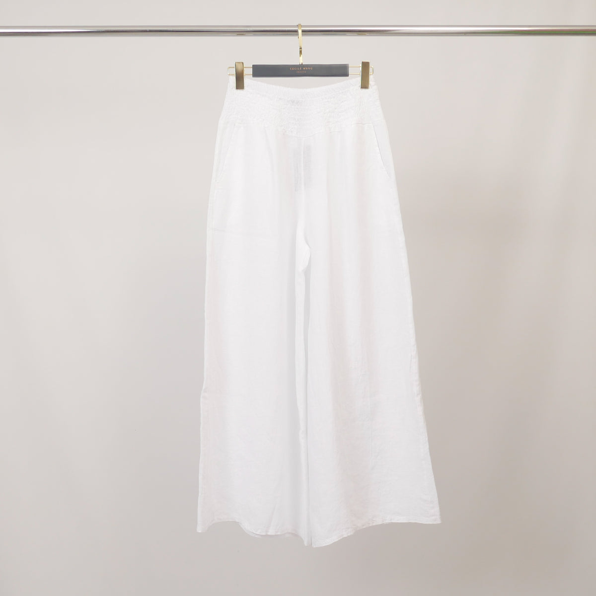Pantalon large en lin à taille élastiquée jy12013