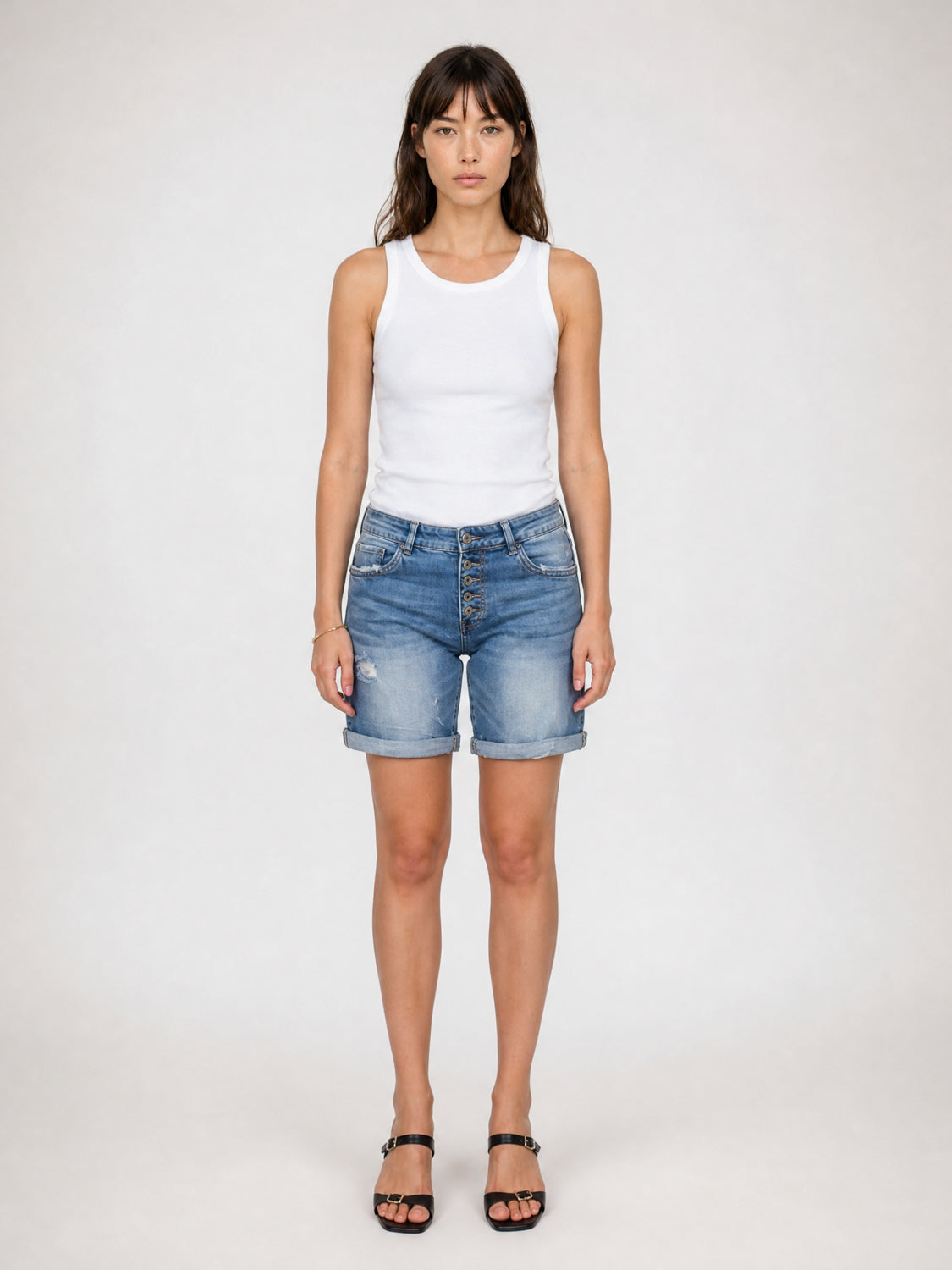 Short en jean stretch à revers boutonnés 1686007