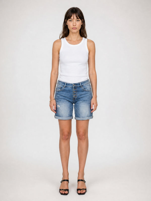 Short en jean stretch à revers boutonnés 1686007