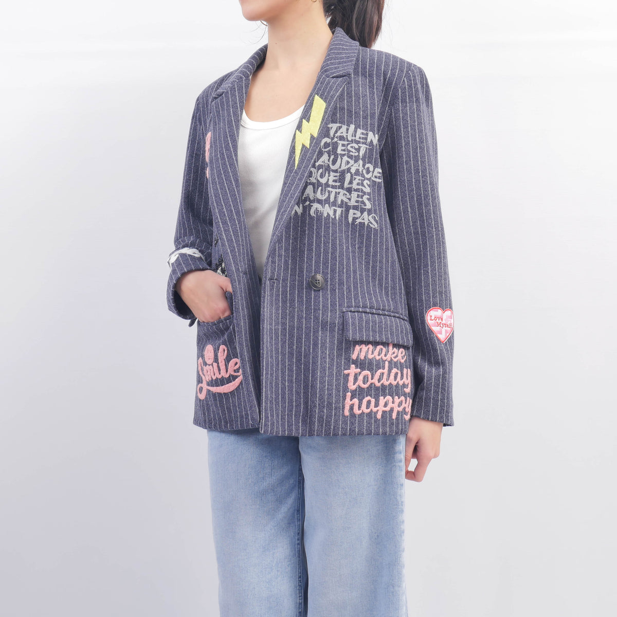 Striped blazer with embroidered lettering – mj84076