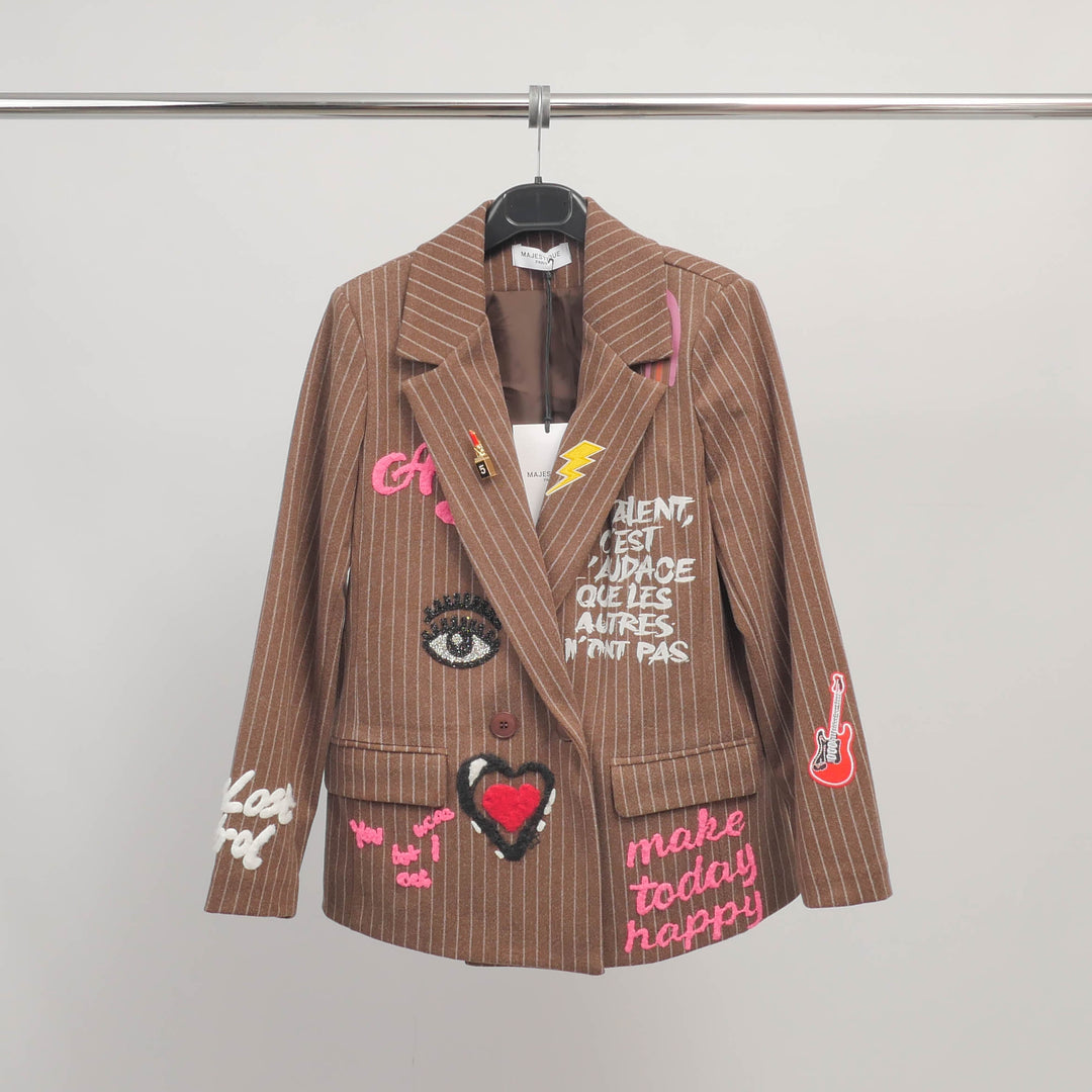 Striped Blazer with Embroidered Lettering – MJ84076