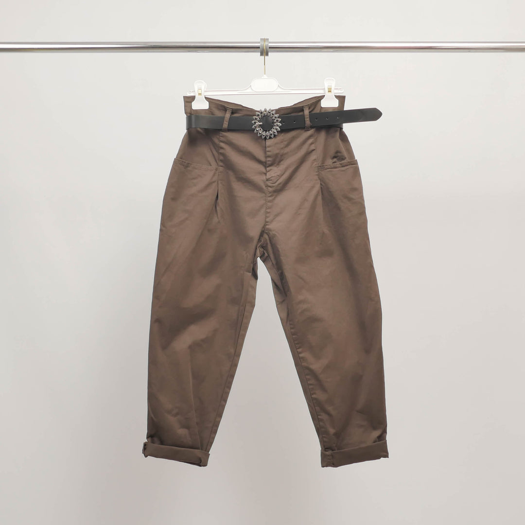 Paperbag pleated trousers with jeweled belt - CVA824645-2