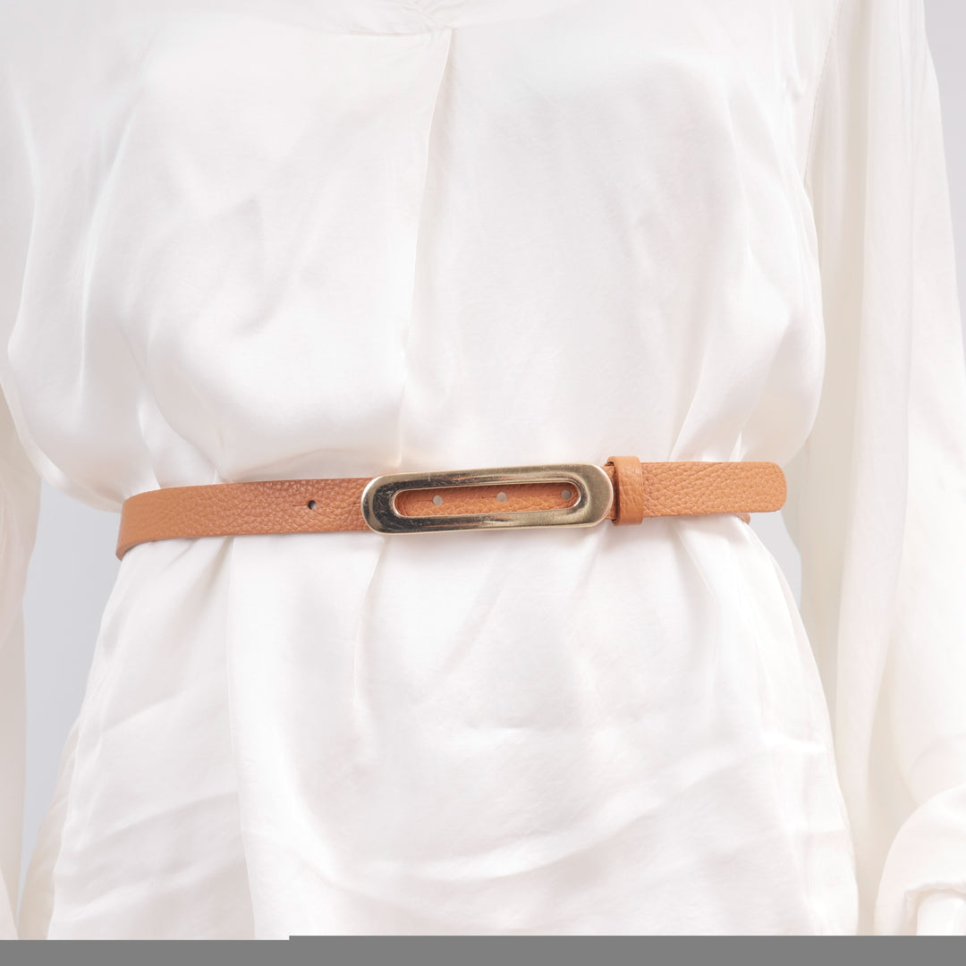 Ceinture fine en cuir boucle ovale dorée – ref BK0101