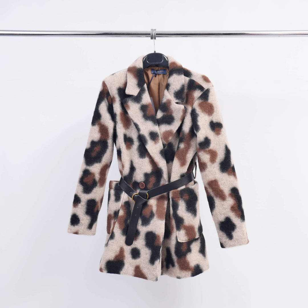 TDM52620 Leopard Print Belted Coat
