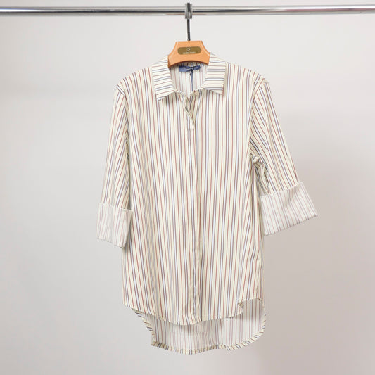Chemise rayée coupe ample ivoire multicolore TDM50320-53