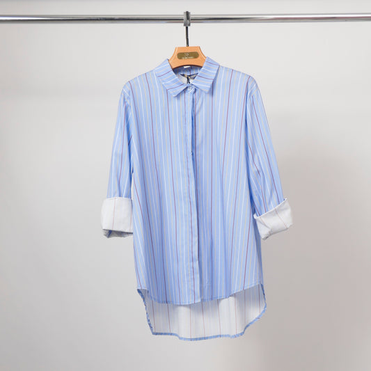 Chemise rayée coupe ample bleu rayures multicolores TDM50320-57