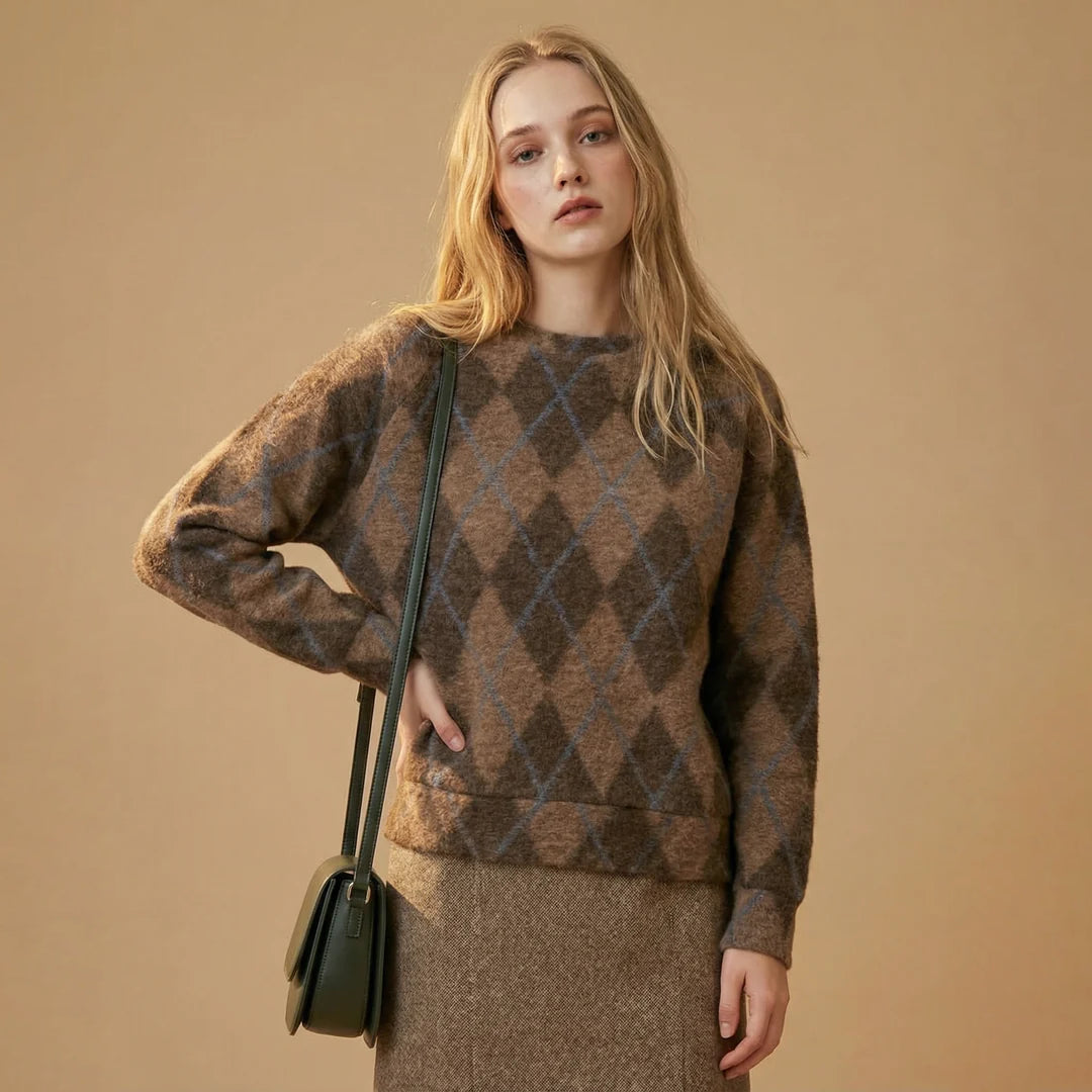 Brown retro diamond pattern wool sweatshirt – TDM11522-3