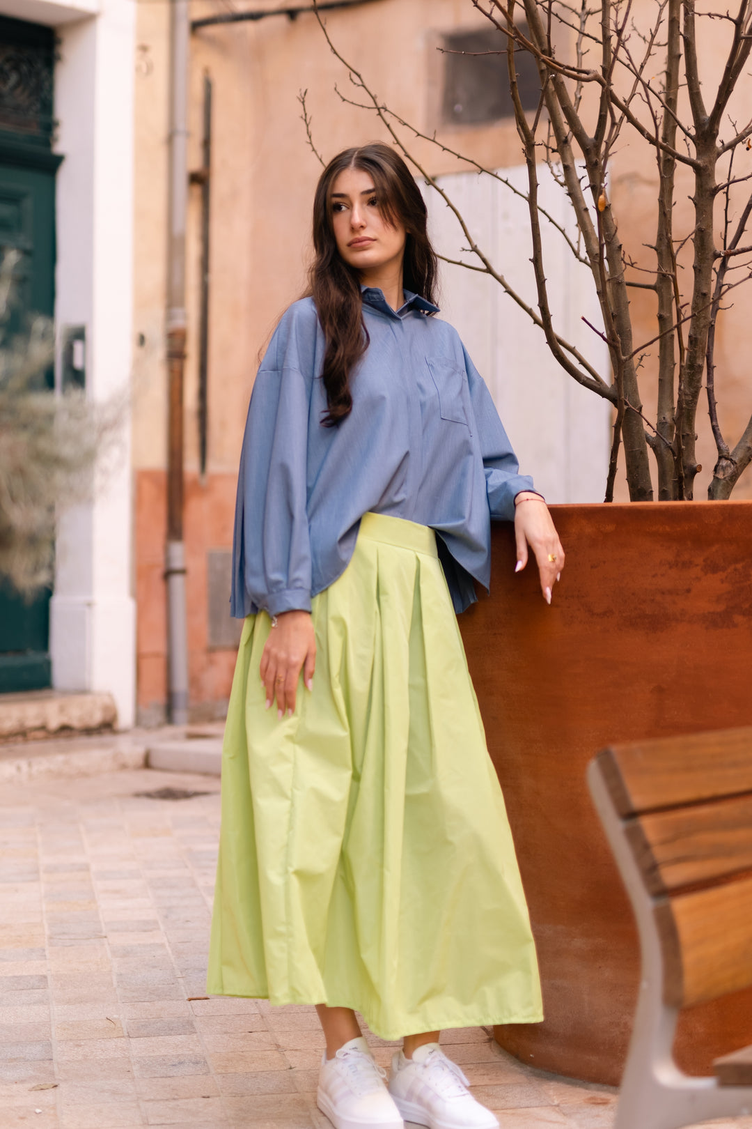 Pleated waterproof midi skirt – HM4547