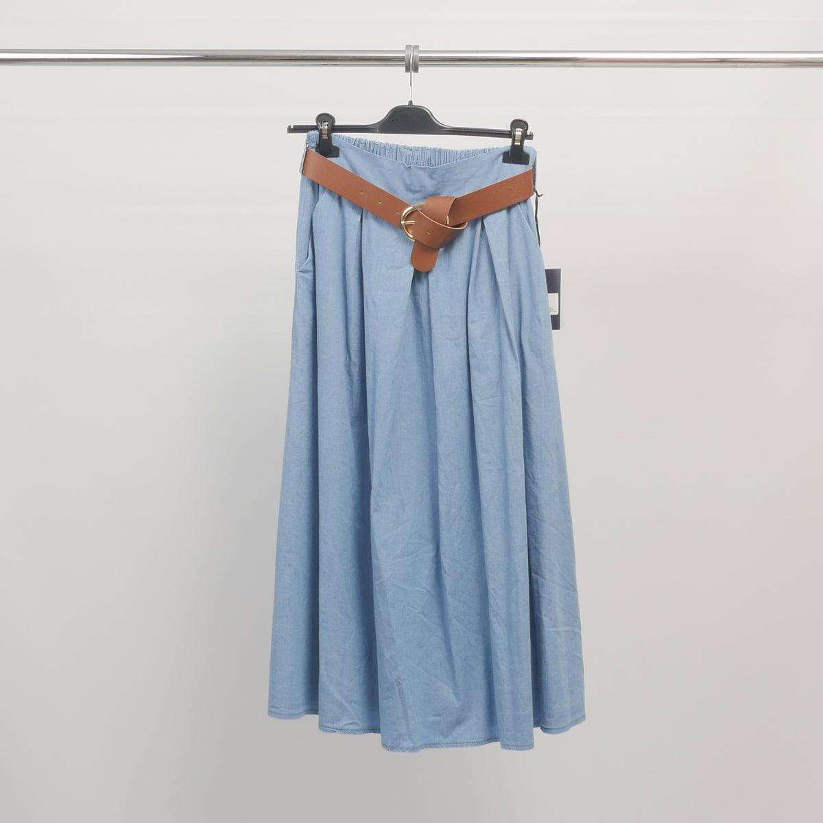 Denim flared skirt with belt   tdm52123 19