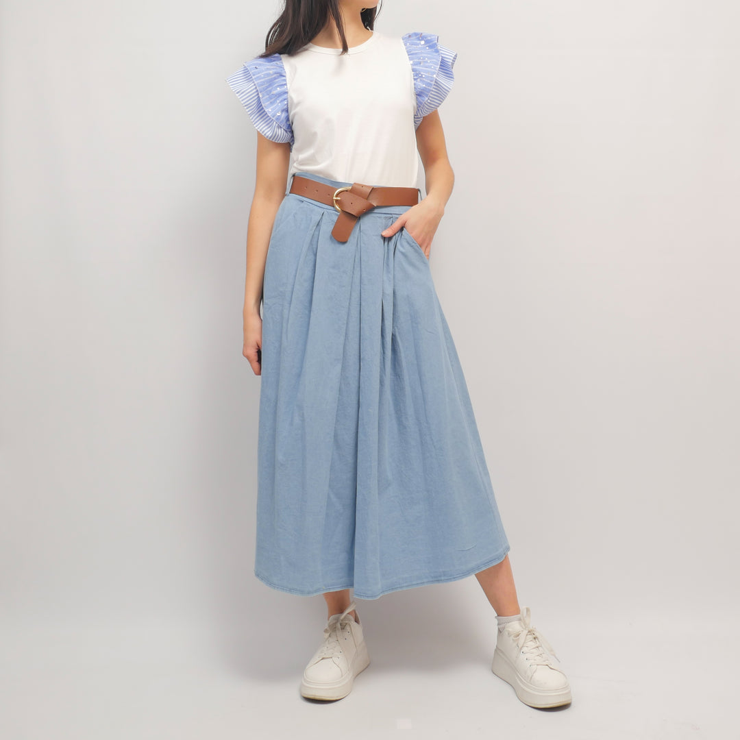 Jupe évasée en denim avec ceinture - TDM52123-19