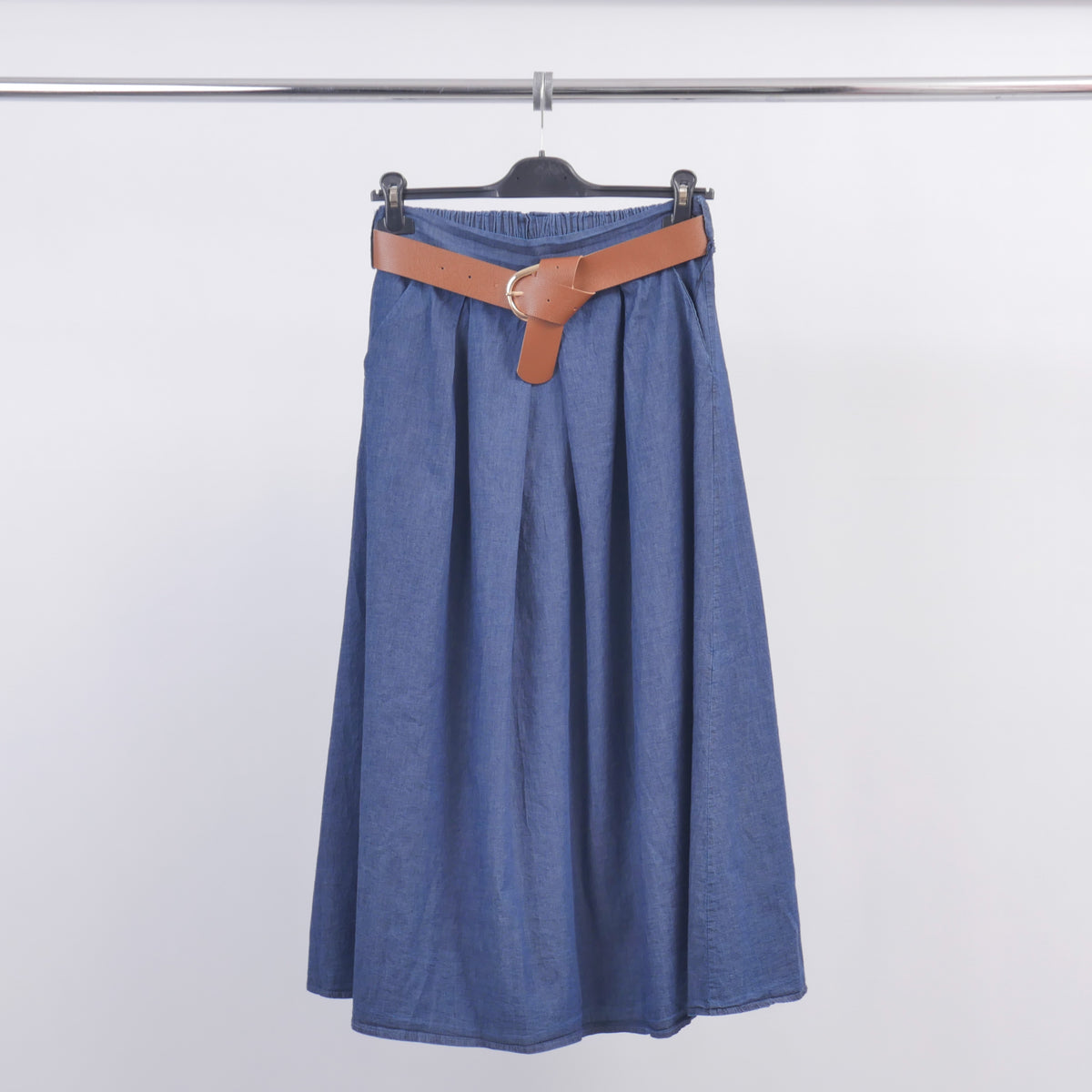 Denim flared skirt with belt   tdm52123 19