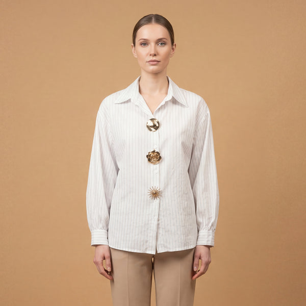 Chemise rayée à boutons bijoux – BCR02560