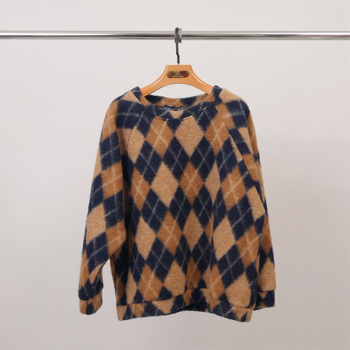 Brown retro diamond pattern wool sweatshirt – tdm11522 3