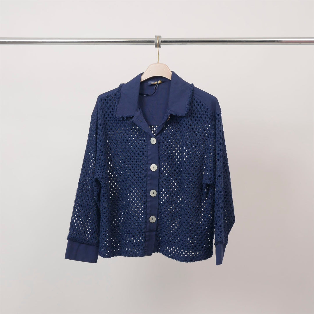 Openwork knit vest with shirt collar - MF56009 