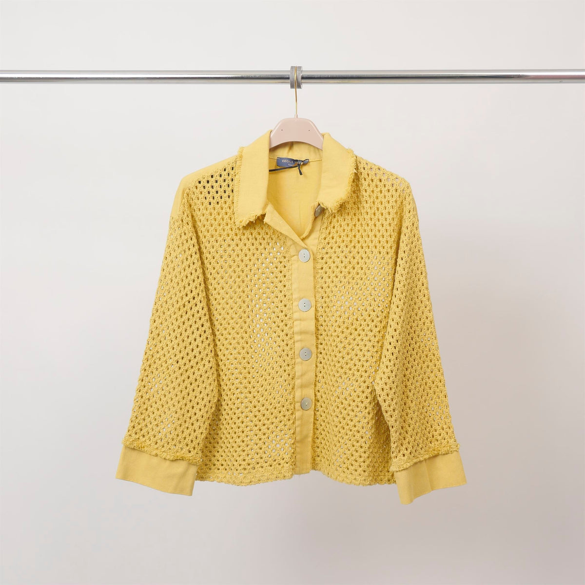 Openwork knit vest with shirt collar   mf56009 