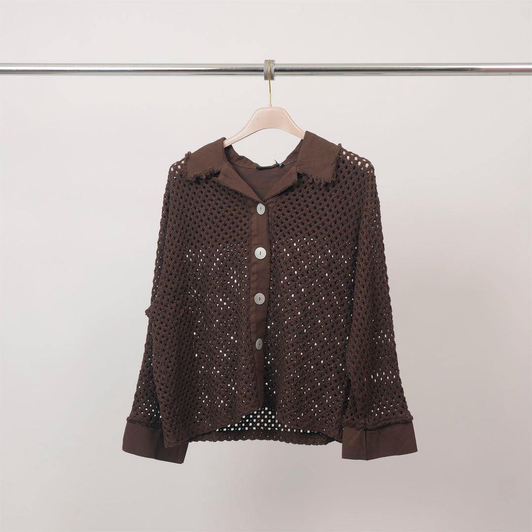 Openwork knit vest with shirt collar - MF56009 