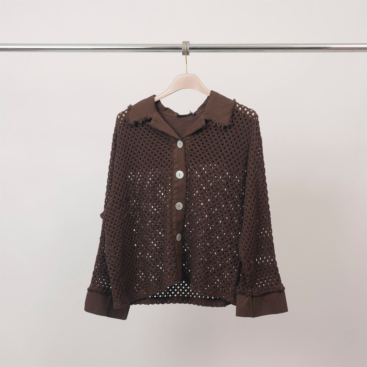 Openwork knit vest with shirt collar   mf56009 