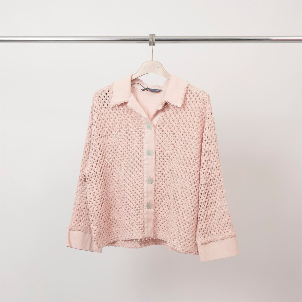 Openwork knit vest with shirt collar   mf56009 