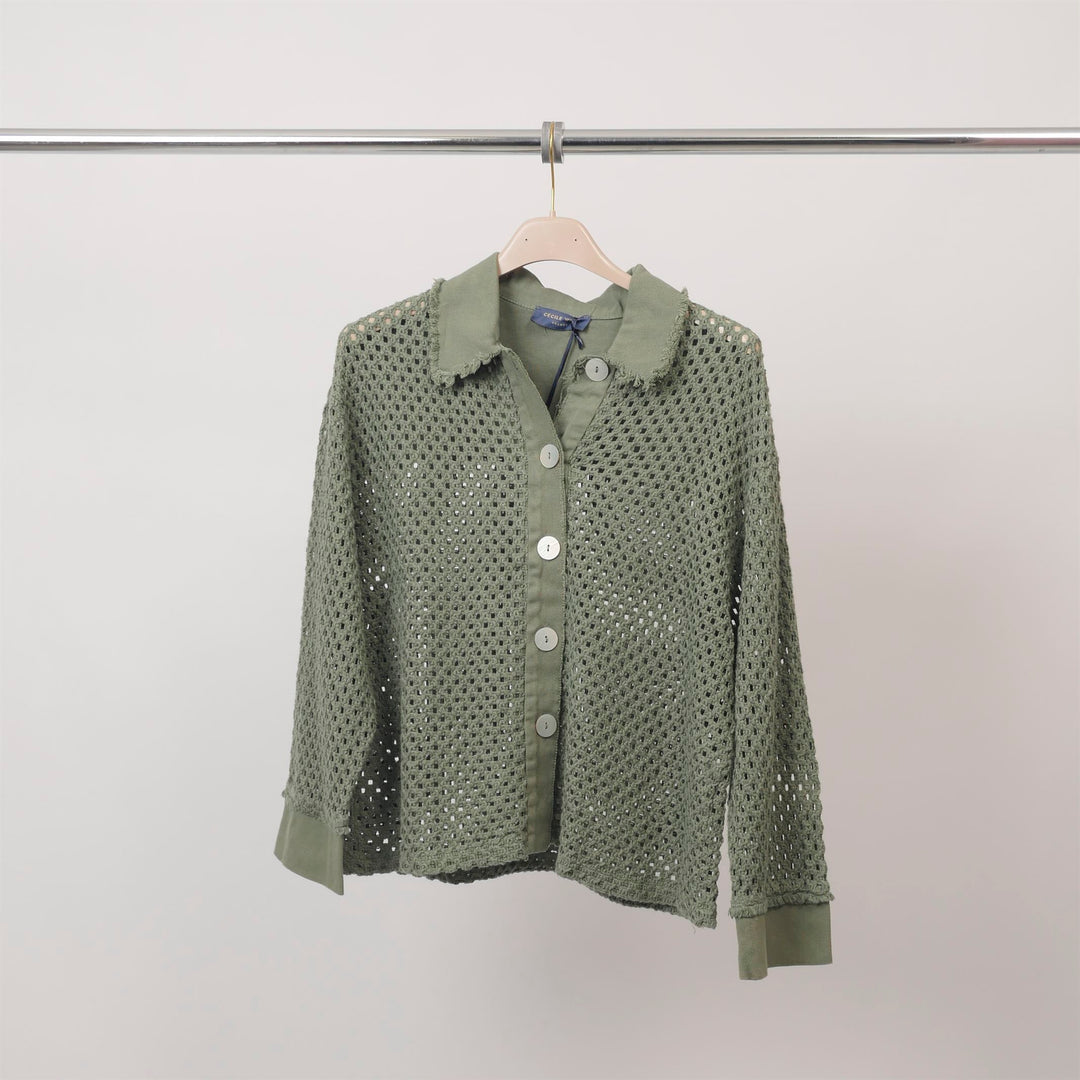 Openwork knit vest with shirt collar - MF56009 