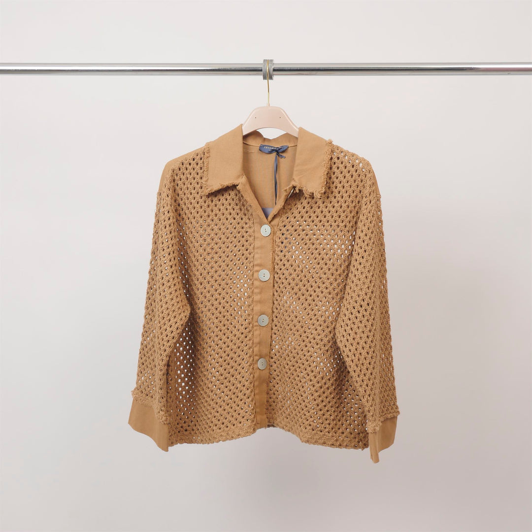 Openwork knit vest with shirt collar - MF56009 