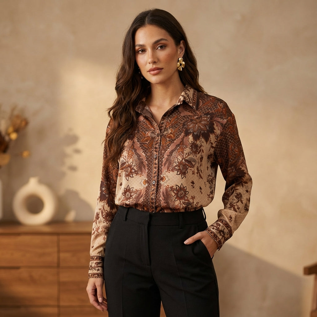 Printed long-sleeved flowy shirt – KD8859VS