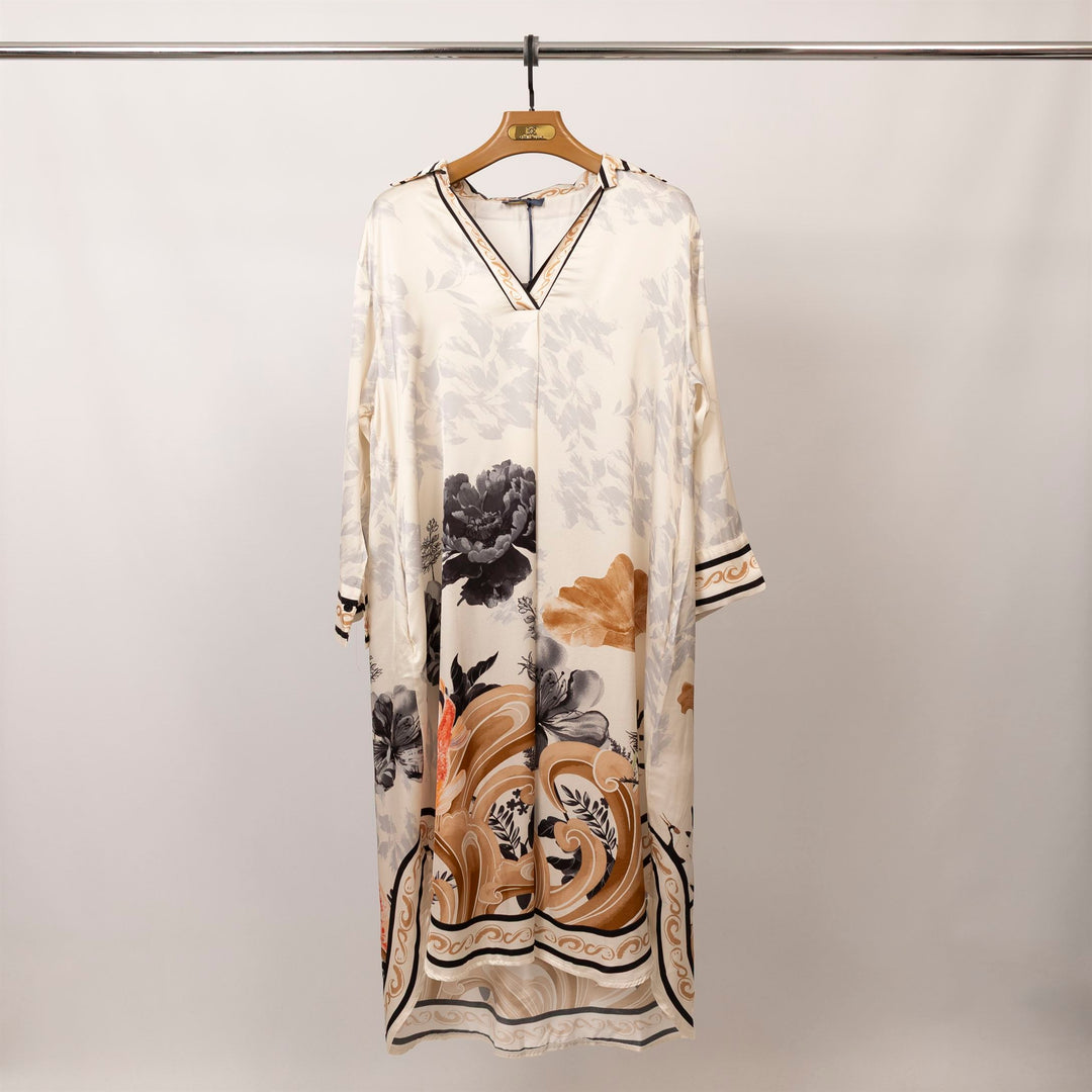 Robe satinée col V imprimé floral KD9086VS-5