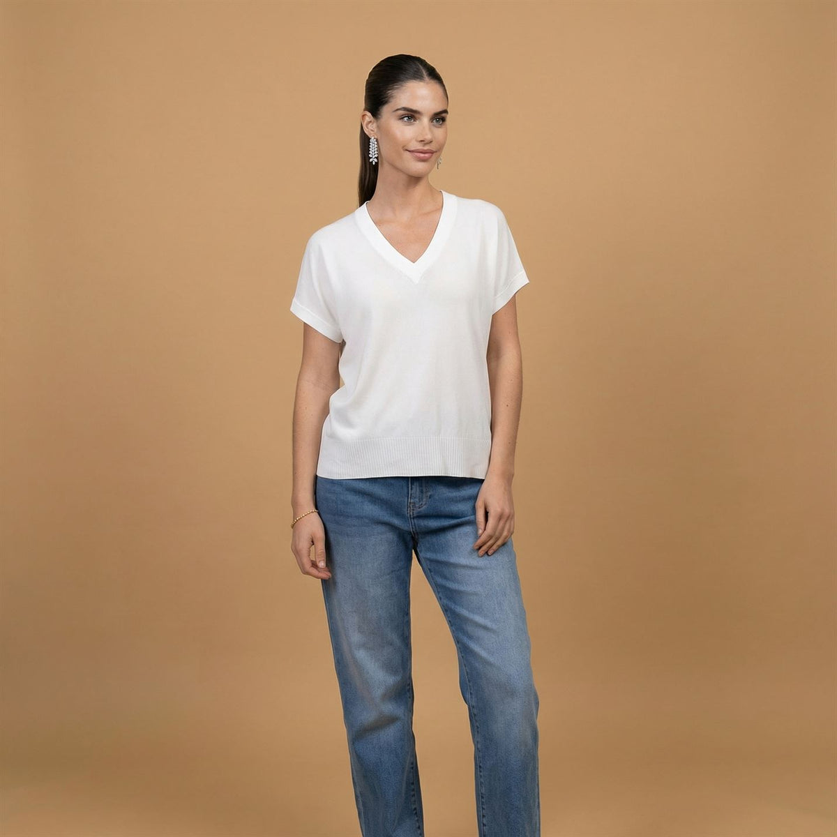 Lightweight v neck short sleeved sweater svd6269