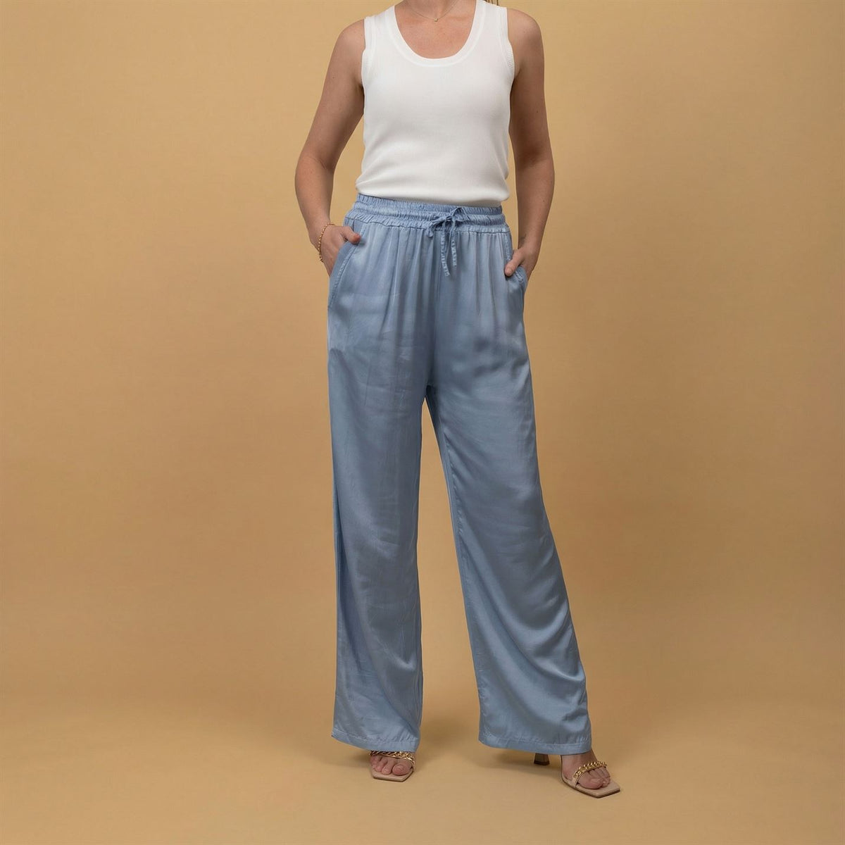 Satin trousers with elasticated waist – db14570vs