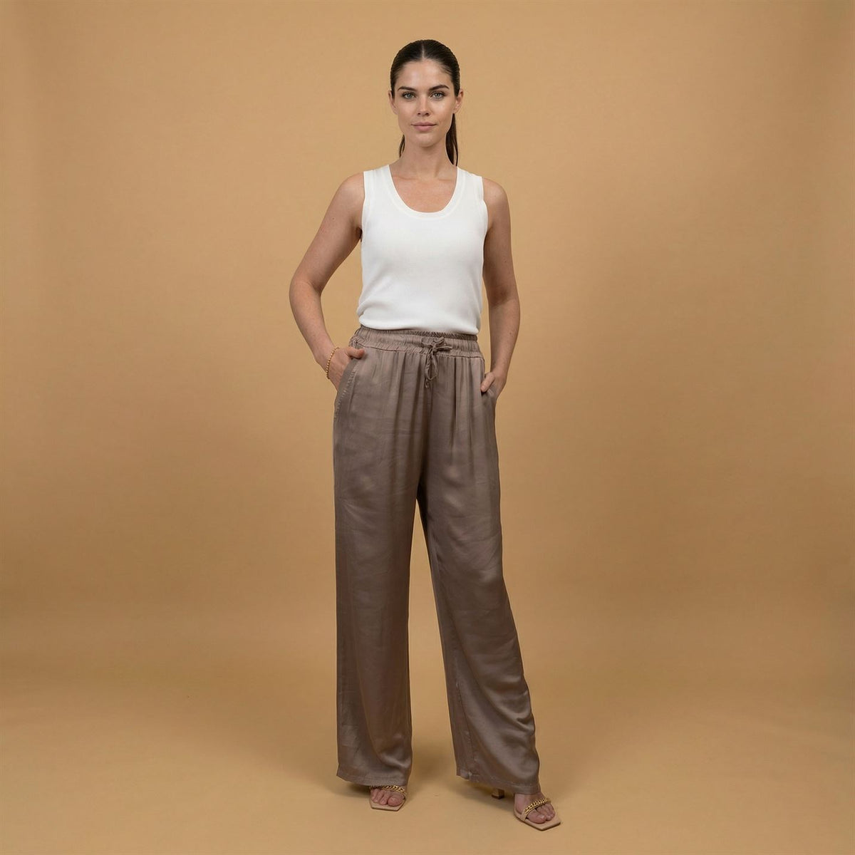 Satin trousers with elasticated waist – db14570vs