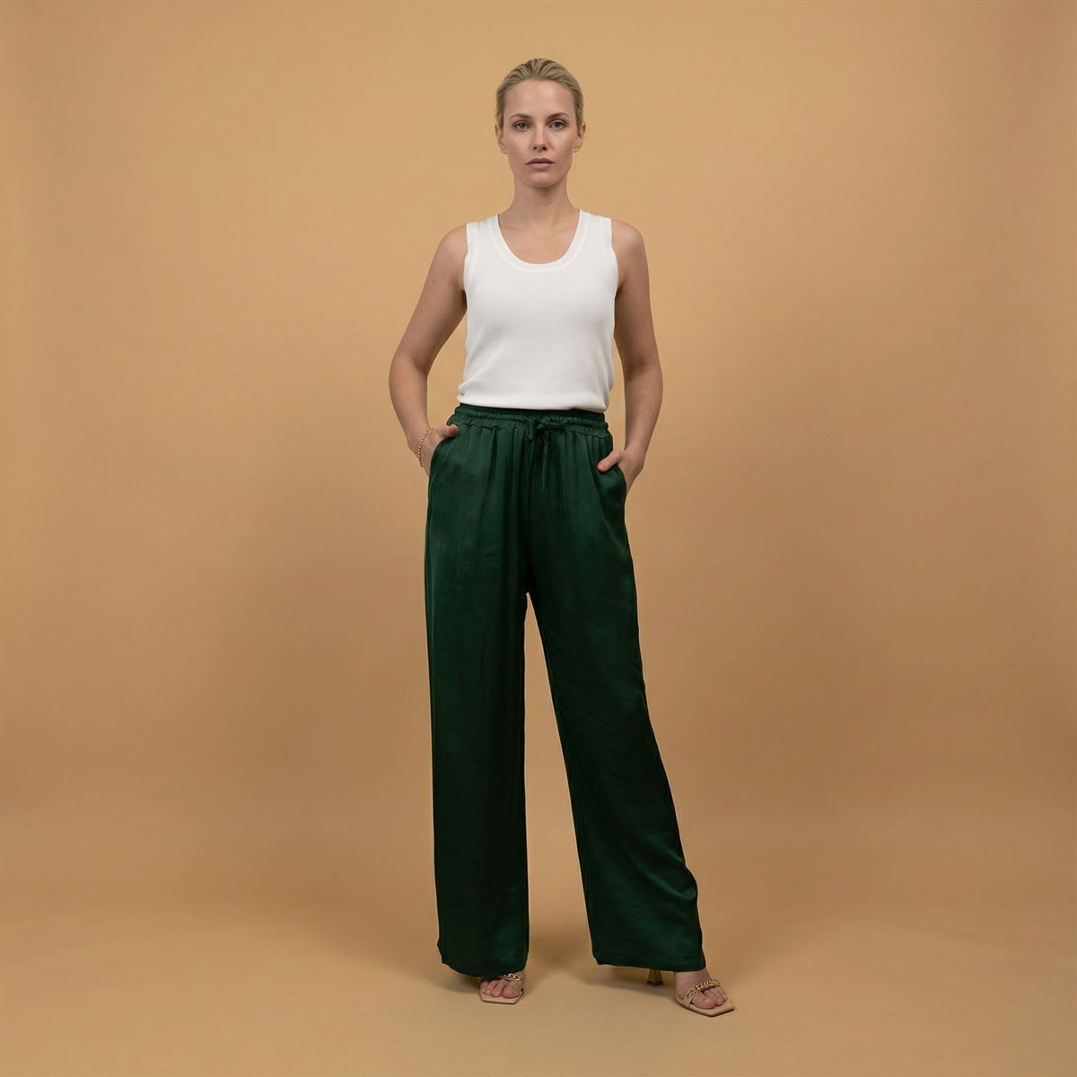Satin trousers with elasticated waist – db14570vs