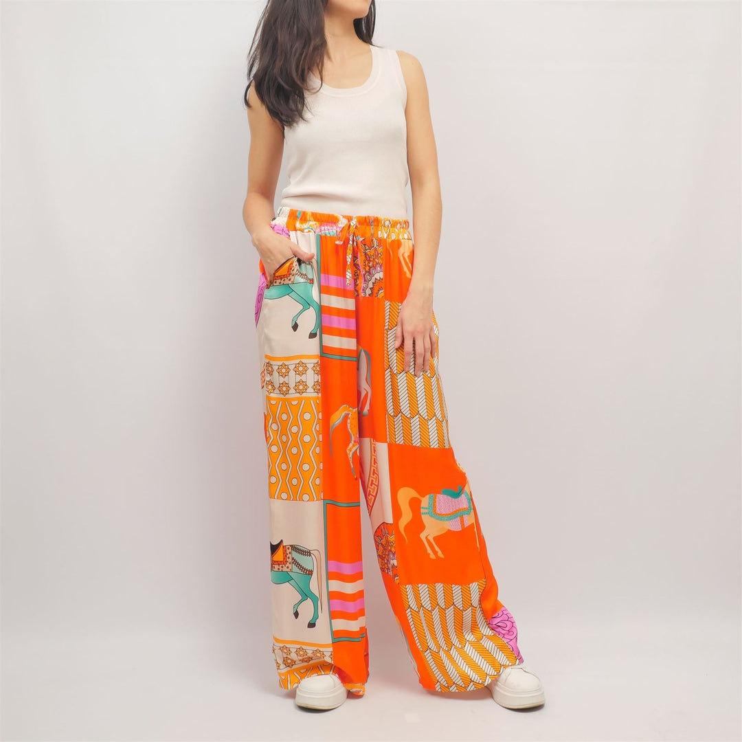 Graphic print satin trousers KD6637VS-20