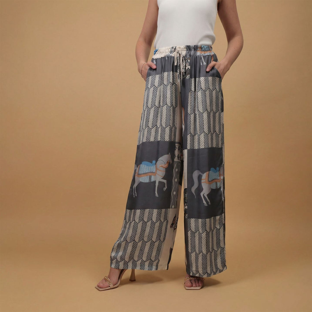 Graphic print satin trousers KD6637VS-20