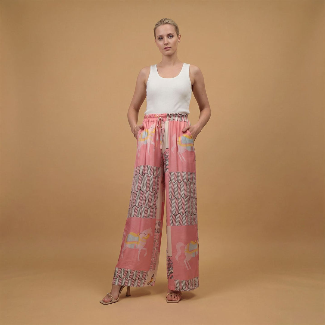 Graphic print satin trousers KD6637VS-20