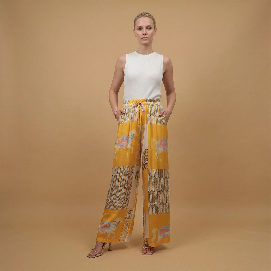 Graphic print satin trousers KD6637VS-20