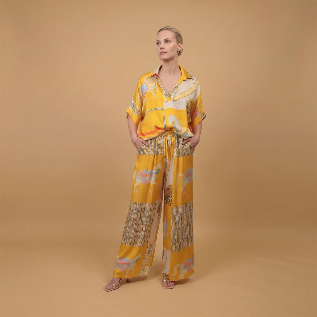 Graphic print satin trousers KD6637VS-20