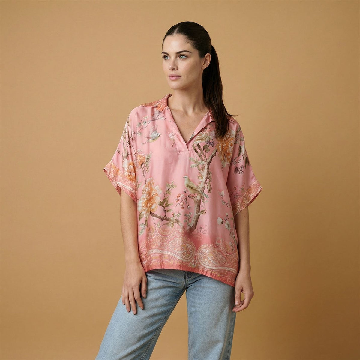 Floral print satin tunic kd7607vs 11