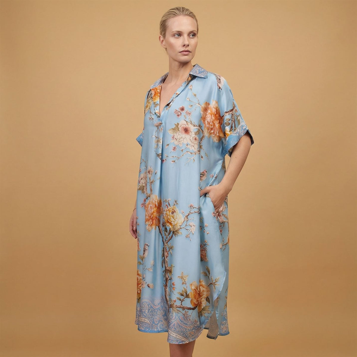 Floral print satin dress kd6917vs 11