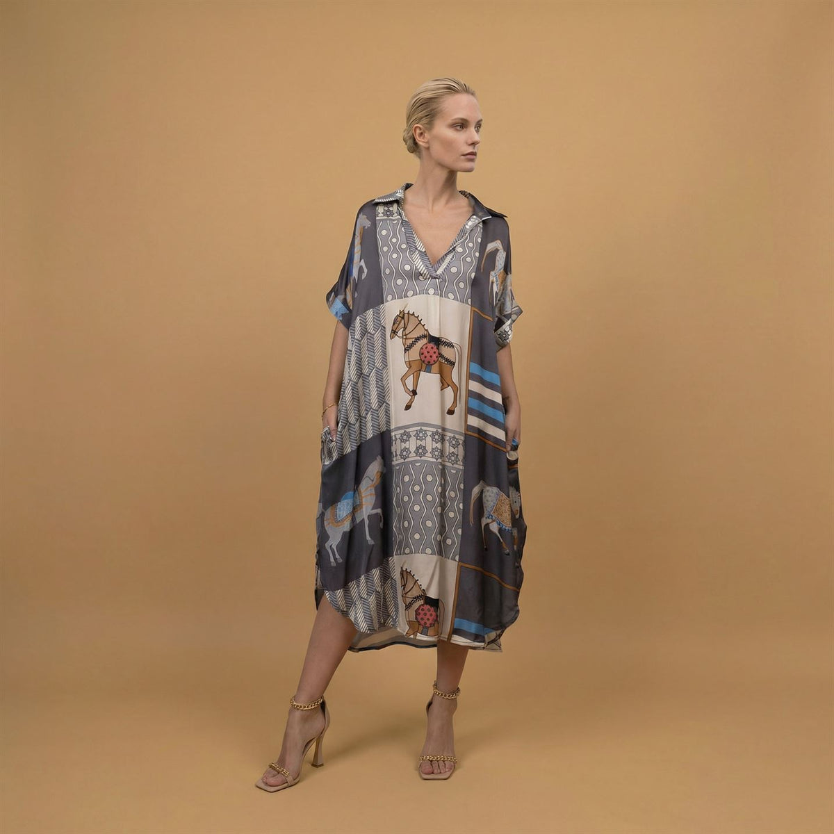 Robe satinée imprimé équestre kd6917vs 20