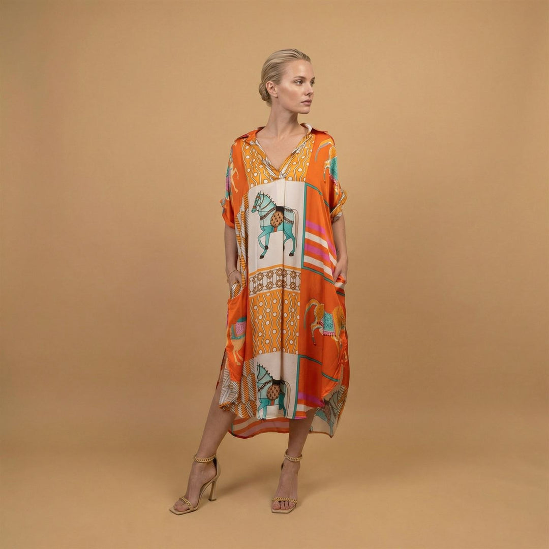 Robe satinée imprimé équestre KD6917VS-20