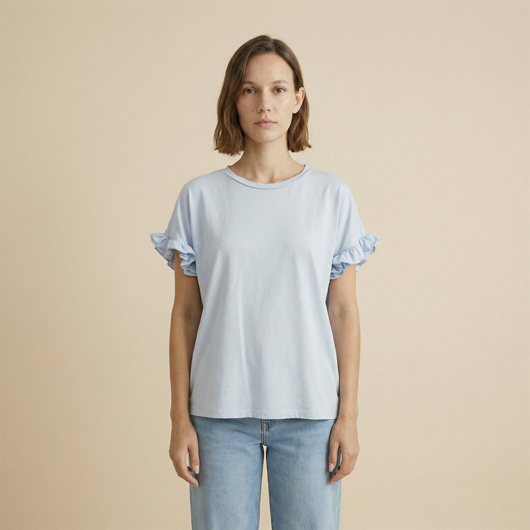 T-shirt droit en coton à manches volantées CM54449