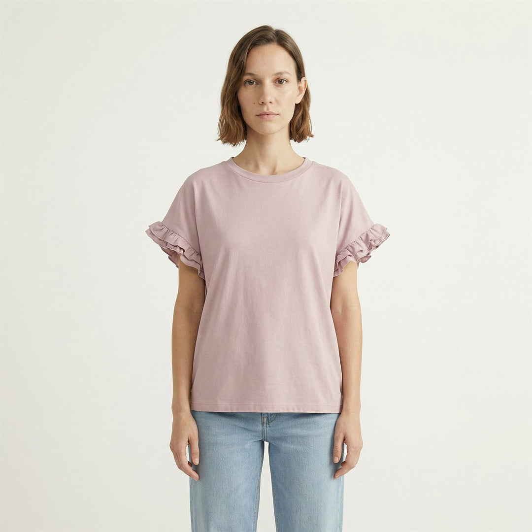 T-shirt droit en coton à manches volantées CM54449