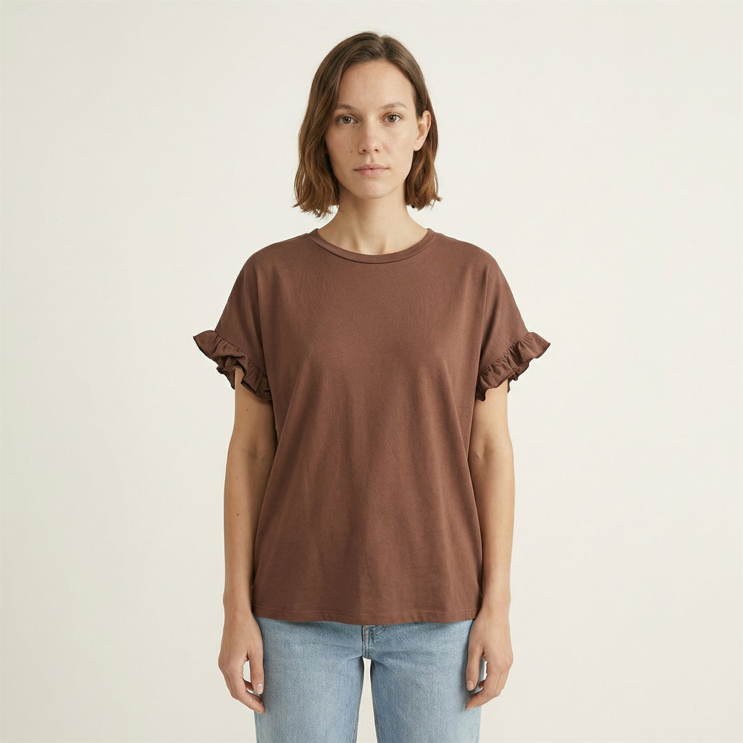 T-shirt droit en coton à manches volantées CM54449