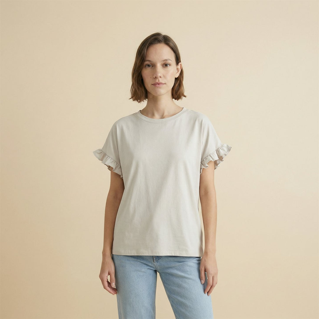 T-shirt droit en coton à manches volantées CM54449