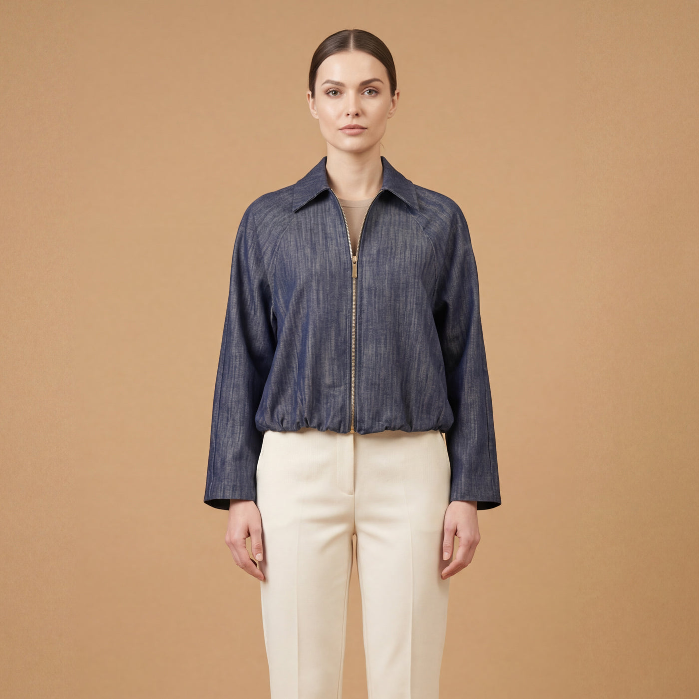Veste en jean zippée col chemise TDM83725-2