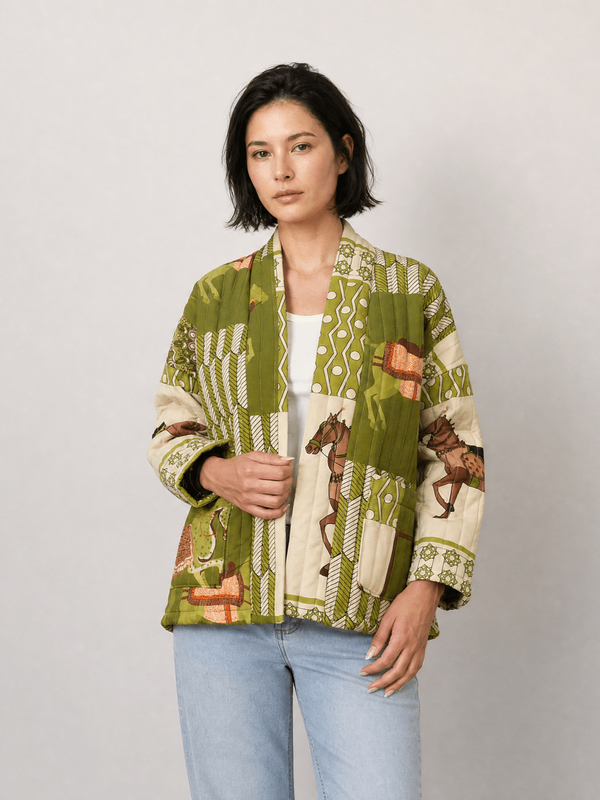 Veste kimono matelassée imprimé cheval KD7280-20