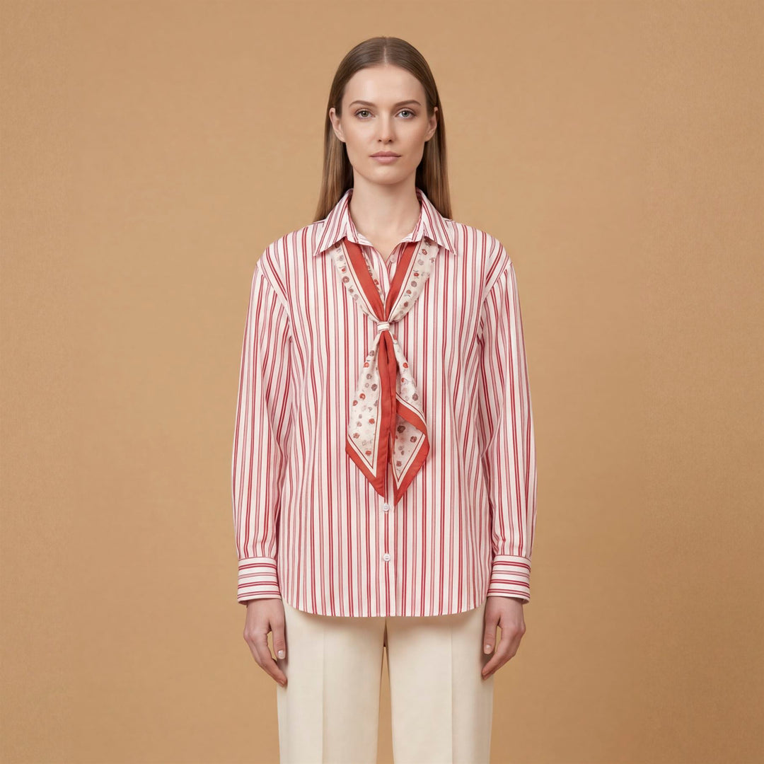 Striped shirt with scarf tied at the collar – BCR02606-3 