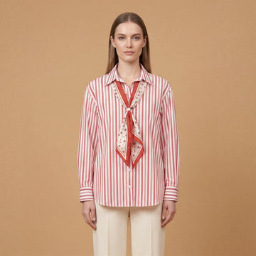 Chemise à rayures avec foulard noué au col – BCR02606-3