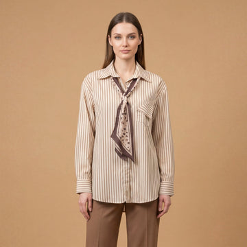 Chemise à rayures avec foulard noué au col – BCR02606-2